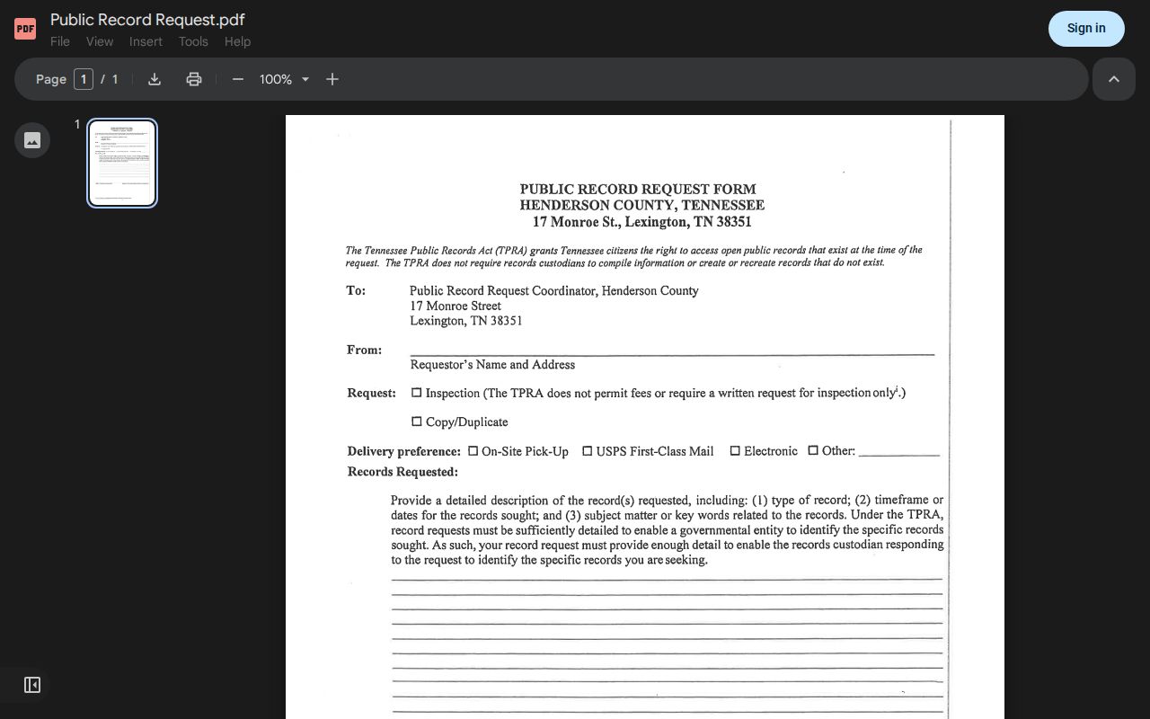 Henderson County public arrest records request form