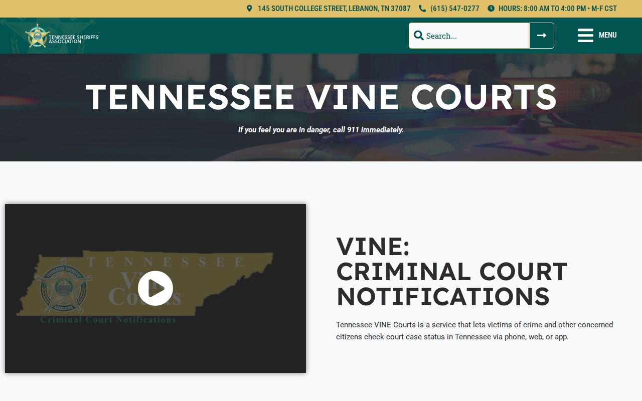 Tennessee VINE Courts Henderson County case notification service