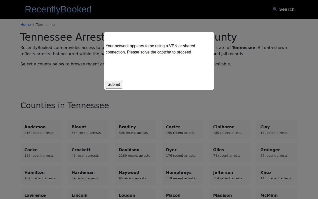 Unofficial Tennessee index without verified Henderson County police blotter